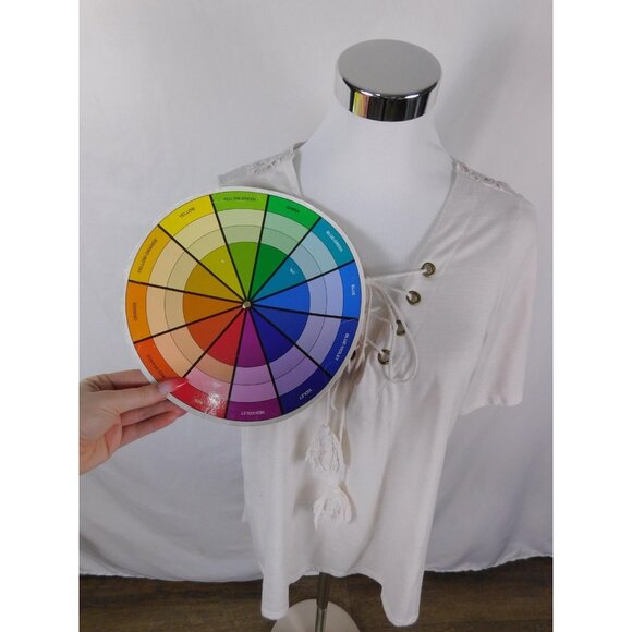 Lace Up Tassel Crochet Peasant Shirt Womens Large White Tunic Boho - Picture 9 of 11